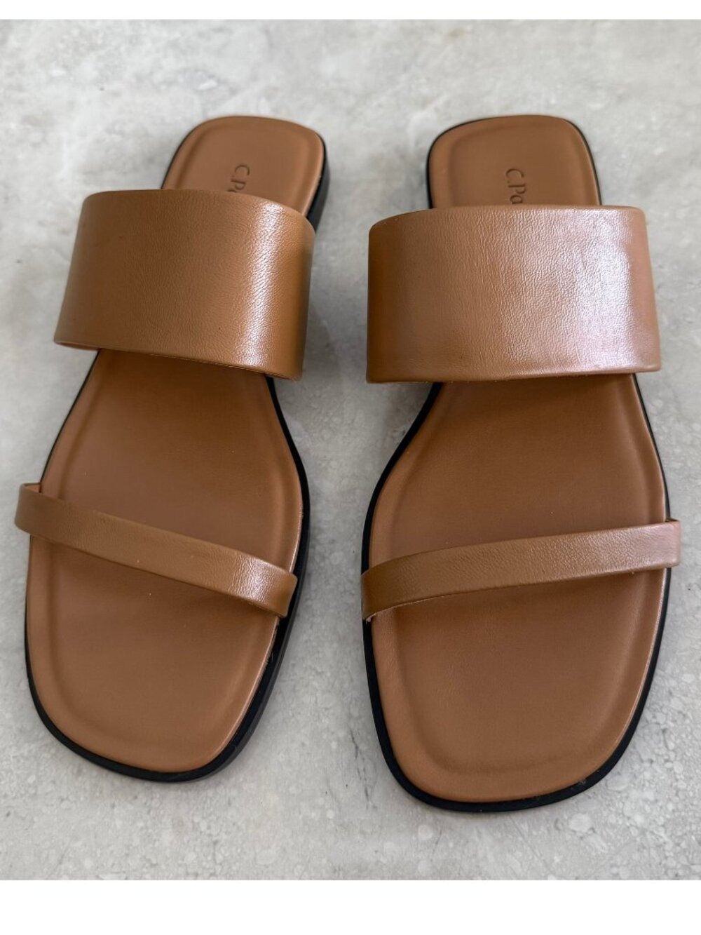 C.Paravano Genuine Leather Light Brown Slide Sandals Flats Size 6.5 NEW!